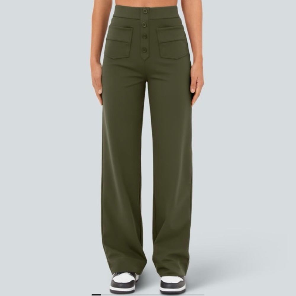 NWOT HALARA High Waisted Button Multiple Pockets Straight Leg Casual Pants